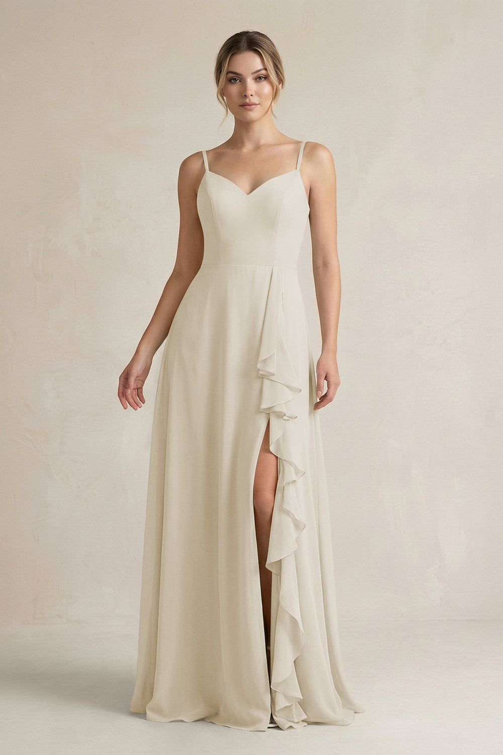 Sweetheart Ruffled A - Line Chiffon Bridesmaid Dress with Slit in Dove Gray - KissProm Bridesmaid Dresses
