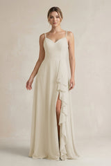 Sweetheart Ruffled A - Line Chiffon Bridesmaid Dress with Slit in Dove Gray - KissProm Bridesmaid Dresses
