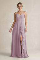 Sweetheart Ruffled A - Line Chiffon Bridesmaid Dress with Slit in Dusk - KissProm Bridesmaid Dresses