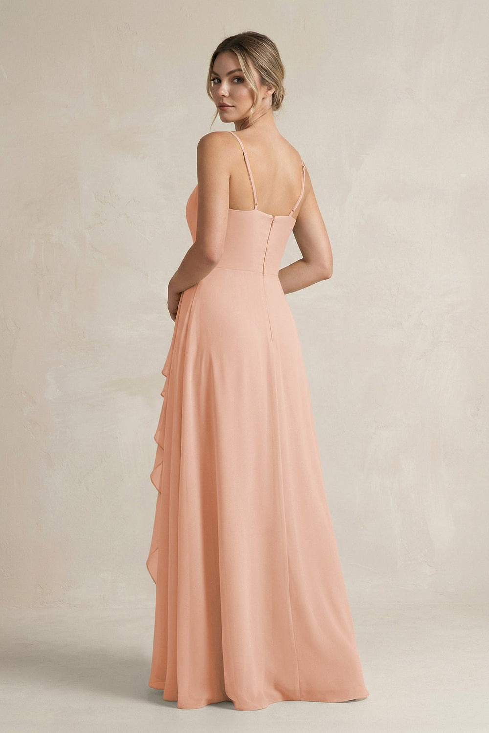 Sweetheart Ruffled A - Line Chiffon Bridesmaid Dress with Slit in English Rose - KissProm Bridesmaid Dresses