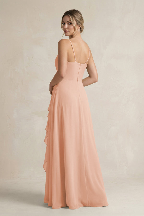 Sweetheart Ruffled A - Line Chiffon Bridesmaid Dress with Slit in English Rose - KissProm Bridesmaid Dresses