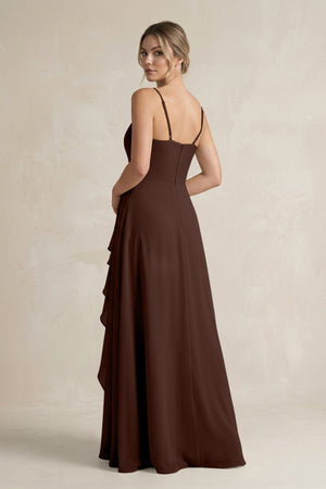 Sweetheart Ruffled A - Line Chiffon Bridesmaid Dress with Slit in Espresso - KissProm Bridesmaid Dresses