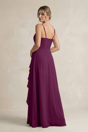 Sweetheart Ruffled A - Line Chiffon Bridesmaid Dress with Slit in Fig - KissProm Bridesmaid Dresses