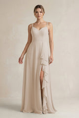 Sweetheart Ruffled A - Line Chiffon Bridesmaid Dress with Slit in Frost - KissProm Bridesmaid Dresses