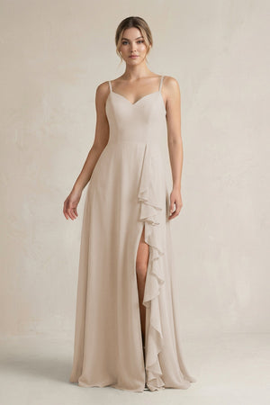 Sweetheart Ruffled A - Line Chiffon Bridesmaid Dress with Slit in Frost - KissProm Bridesmaid Dresses