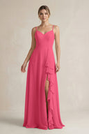 Sweetheart Ruffled A - Line Chiffon Bridesmaid Dress with Slit in Fuchsia - KissProm Bridesmaid Dresses