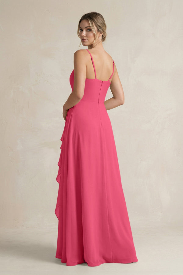 Sweetheart Ruffled A - Line Chiffon Bridesmaid Dress with Slit in Fuchsia - KissProm Bridesmaid Dresses