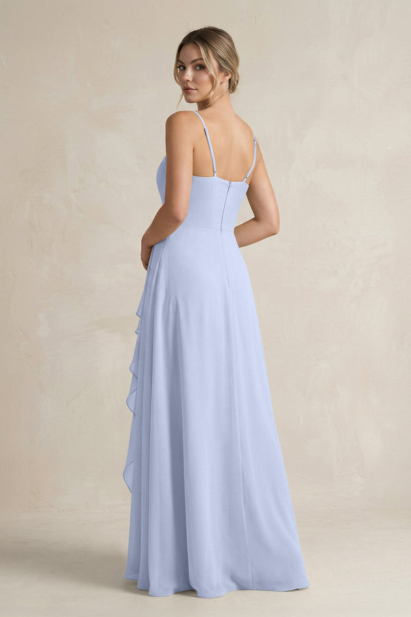 Sweetheart Ruffled A - Line Chiffon Bridesmaid Dress with Slit in Ice - KissProm Bridesmaid Dresses
