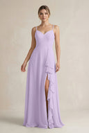 Sweetheart Ruffled A - Line Chiffon Bridesmaid Dress with Slit in Lavender - KissProm Bridesmaid Dresses