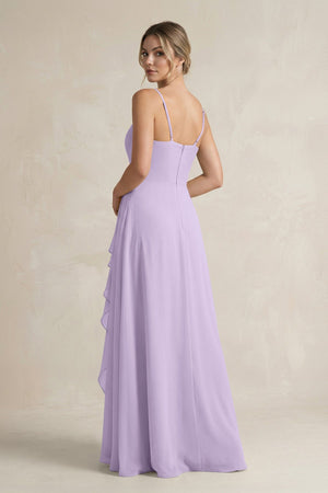Sweetheart Ruffled A - Line Chiffon Bridesmaid Dress with Slit in Lavender - KissProm Bridesmaid Dresses