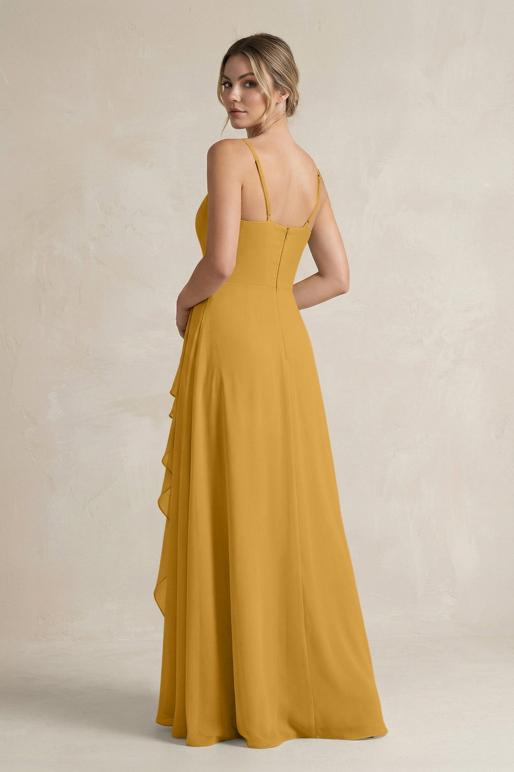Sweetheart Ruffled A - Line Chiffon Bridesmaid Dress with Slit in Marigold - KissProm Bridesmaid Dresses