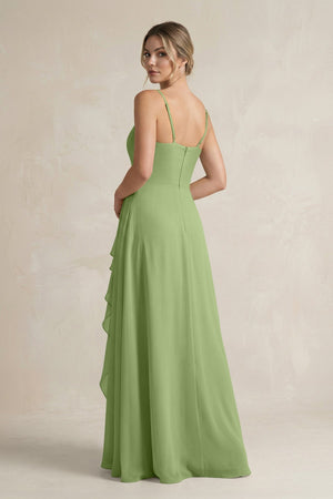 Sweetheart Ruffled A - Line Chiffon Bridesmaid Dress with Slit in Matcha - KissProm Bridesmaid Dresses
