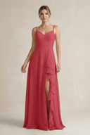 Sweetheart Ruffled A - Line Chiffon Bridesmaid Dress with Slit in Merlot - KissProm Bridesmaid Dresses