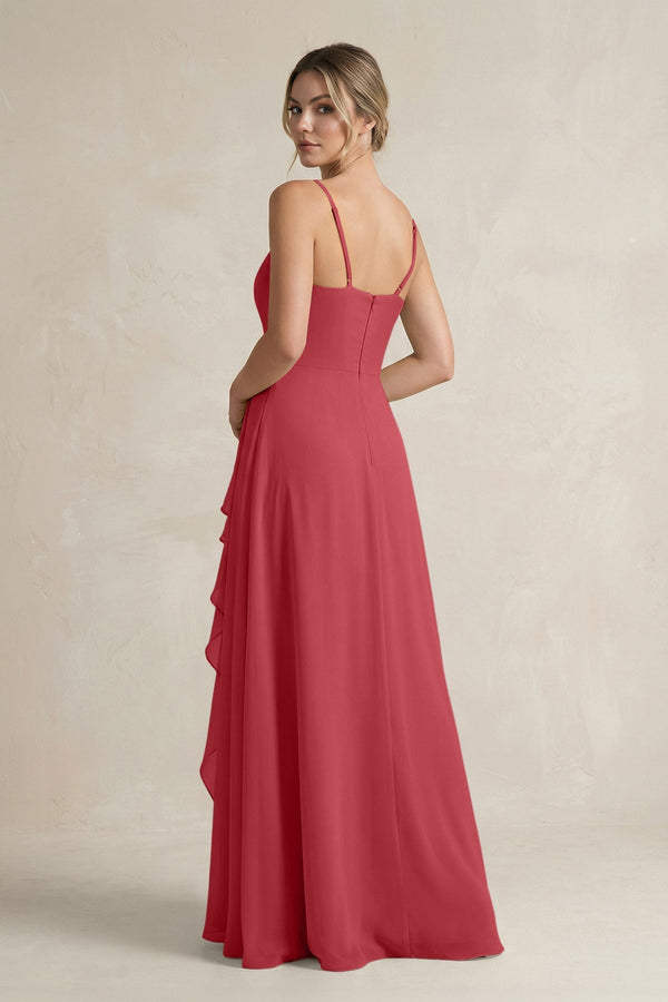 Sweetheart Ruffled A - Line Chiffon Bridesmaid Dress with Slit in Merlot - KissProm Bridesmaid Dresses