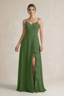 Sweetheart Ruffled A - Line Chiffon Bridesmaid Dress with Slit in Moss - KissProm Bridesmaid Dresses