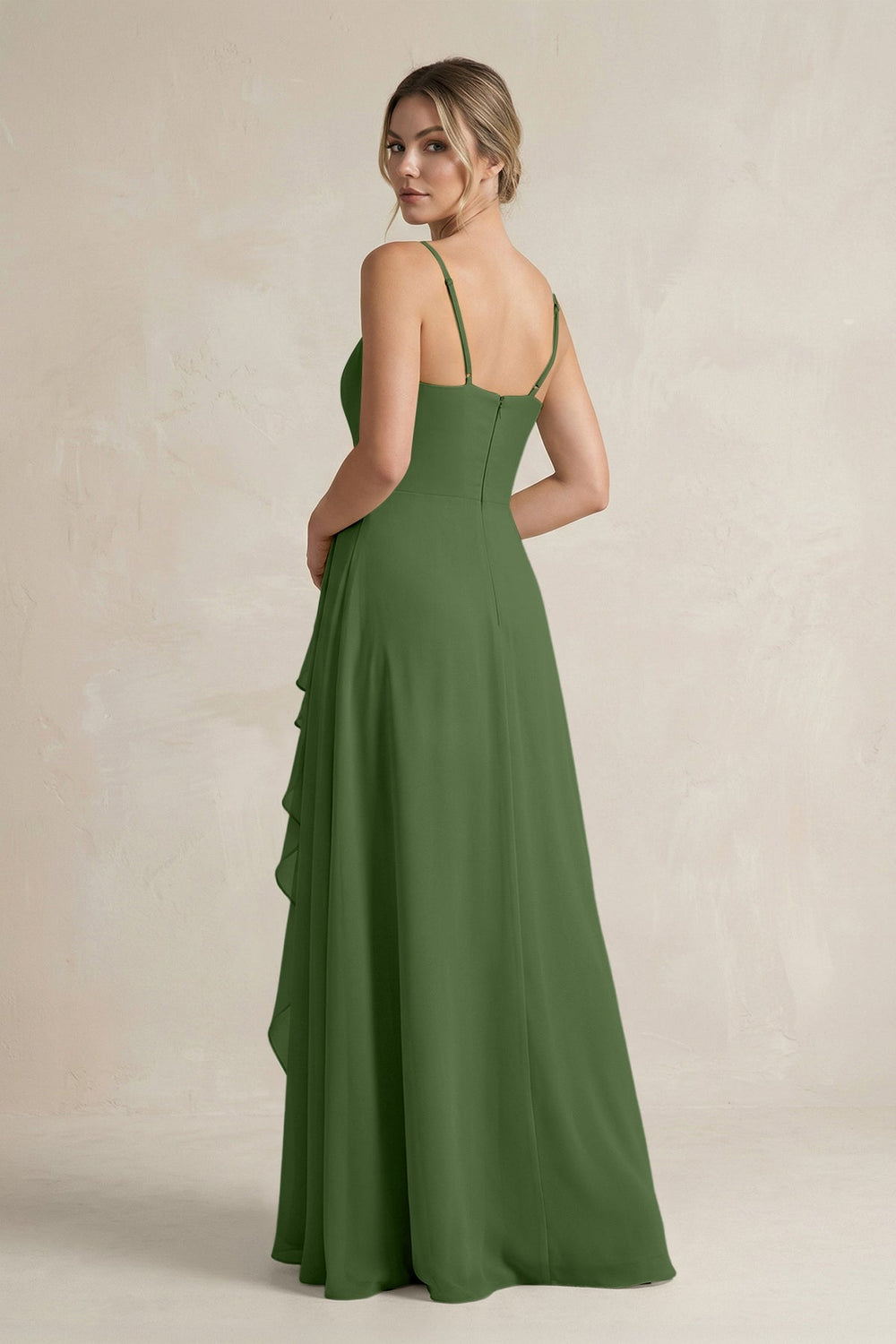 Sweetheart Ruffled A - Line Chiffon Bridesmaid Dress with Slit in Moss - KissProm Bridesmaid Dresses
