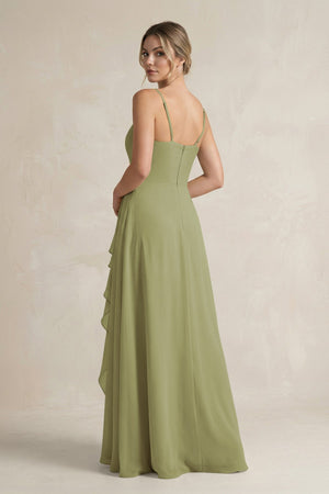 Sweetheart Ruffled A - Line Chiffon Bridesmaid Dress with Slit in Moss Green - KissProm Bridesmaid Dresses