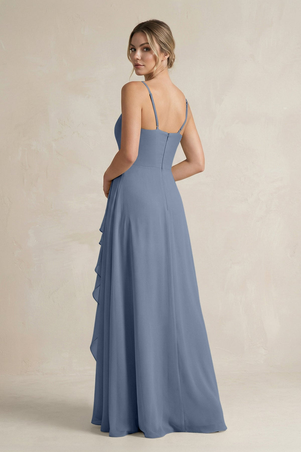 Sweetheart Ruffled A - Line Chiffon Bridesmaid Dress with Slit in Neptune - KissProm Bridesmaid Dresses