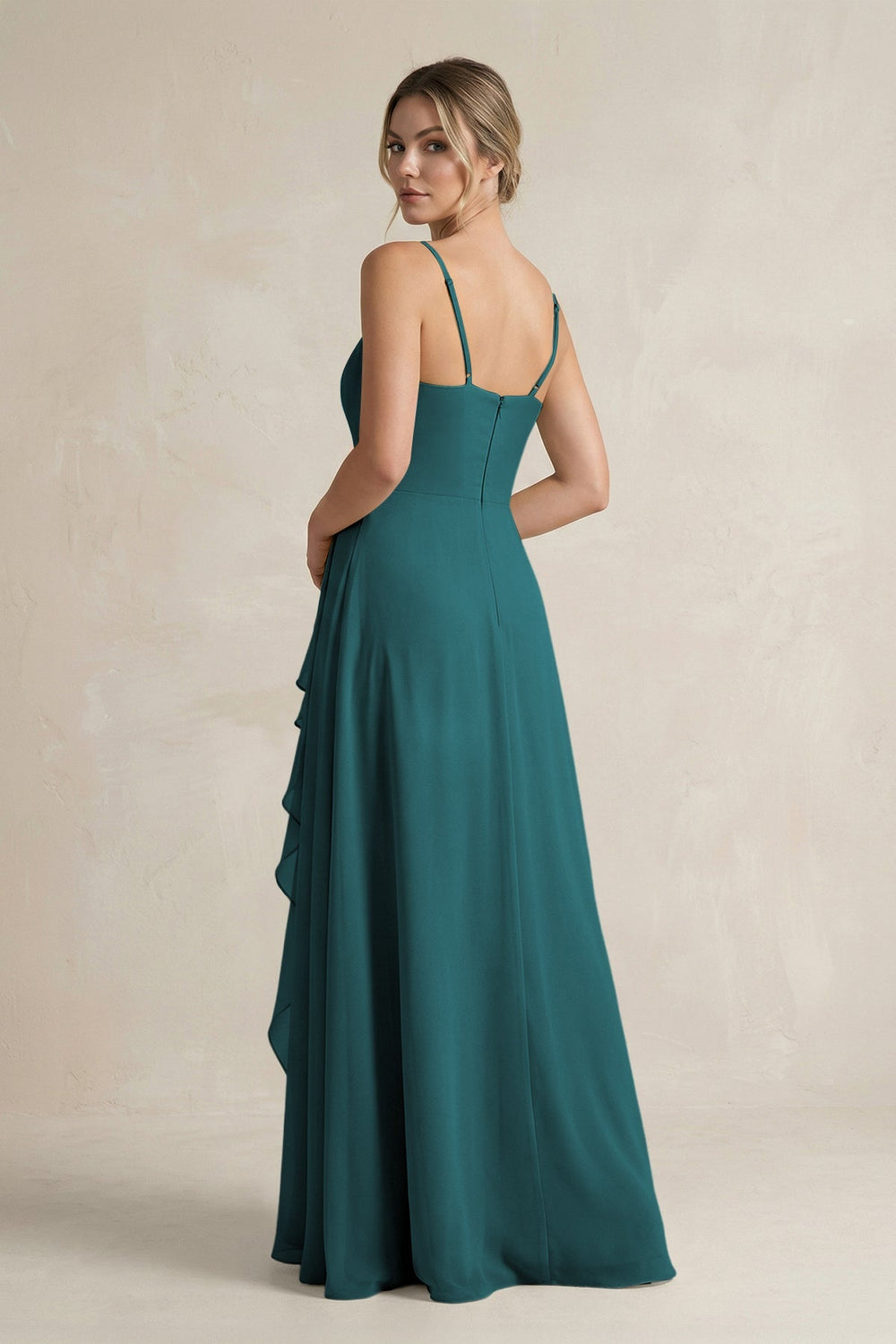 Sweetheart Ruffled A - Line Chiffon Bridesmaid Dress with Slit in Pine - KissProm Bridesmaid Dresses