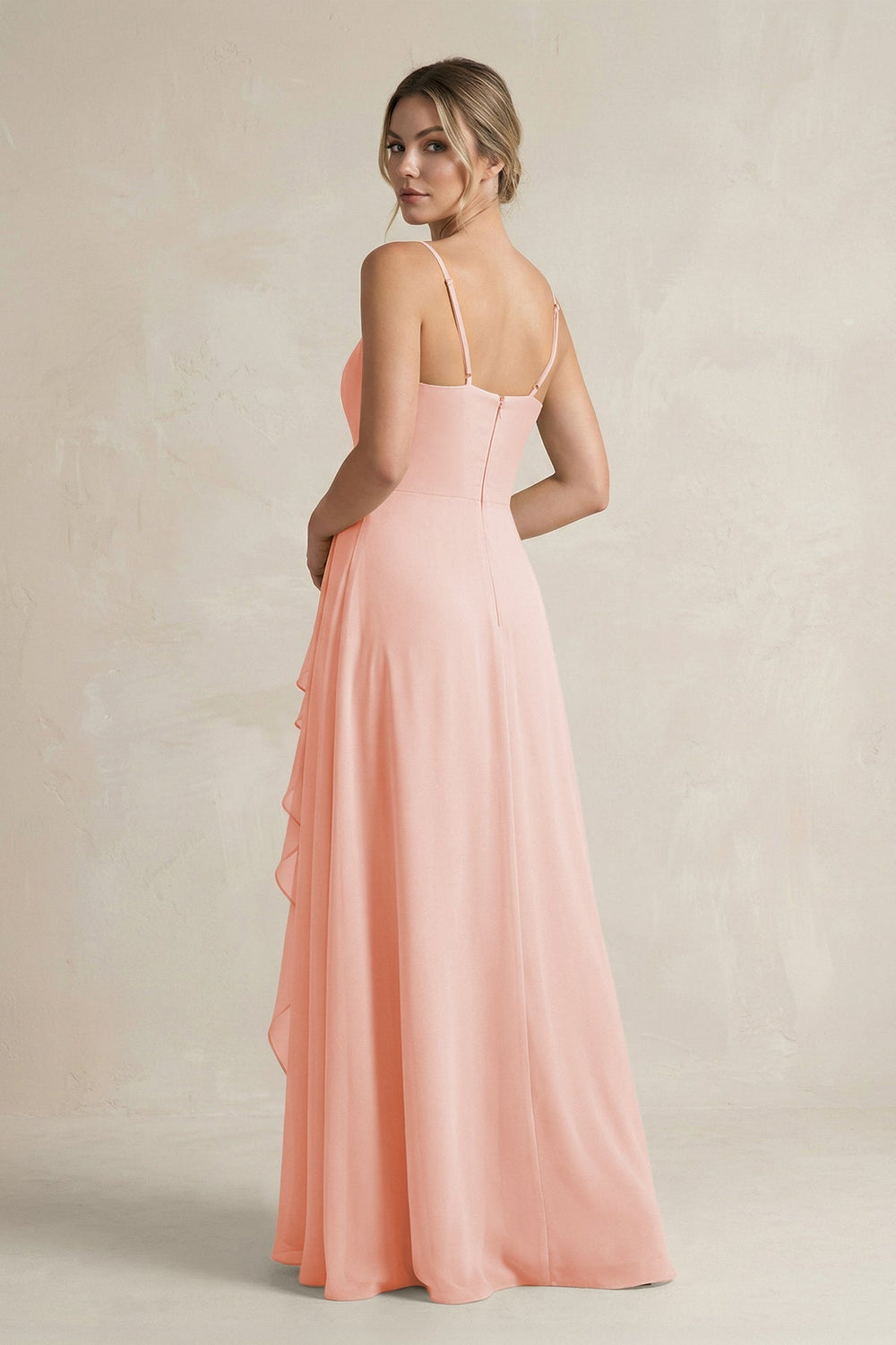 Sweetheart Ruffled A - Line Chiffon Bridesmaid Dress with Slit in Rose Petal - KissProm Bridesmaid Dresses
