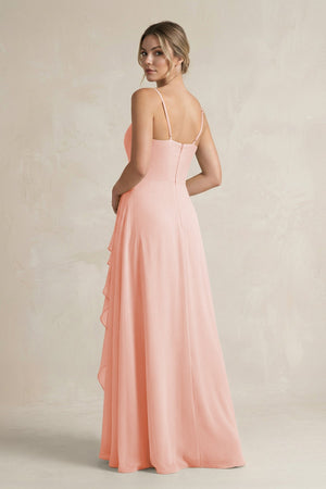 Sweetheart Ruffled A - Line Chiffon Bridesmaid Dress with Slit in Rose Petal - KissProm Bridesmaid Dresses