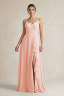 Sweetheart Ruffled A - Line Chiffon Bridesmaid Dress with Slit in Rose Petal - KissProm Bridesmaid Dresses