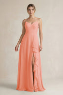 Sweetheart Ruffled A - Line Chiffon Bridesmaid Dress with Slit in Rosette - KissProm Bridesmaid Dresses