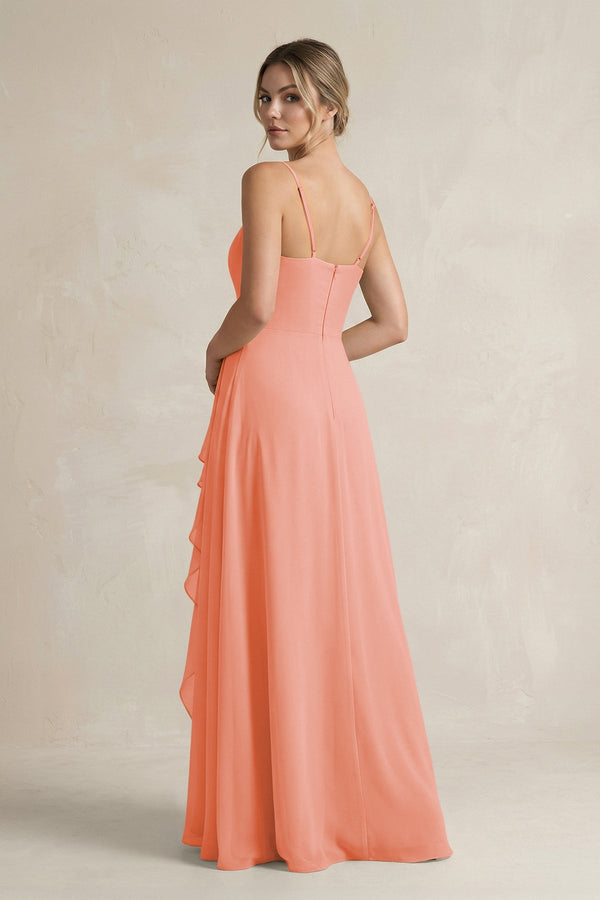 Sweetheart Ruffled A - Line Chiffon Bridesmaid Dress with Slit in Rosette - KissProm Bridesmaid Dresses