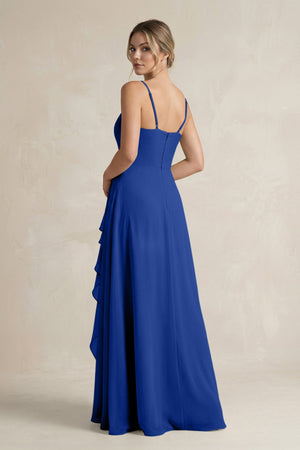 Sweetheart Ruffled A - Line Chiffon Bridesmaid Dress with Slit in Royal Blue - KissProm Bridesmaid Dresses