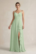 Sweetheart Ruffled A - Line Chiffon Bridesmaid Dress with Slit in Sage - KissProm Bridesmaid Dresses