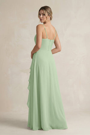 Sweetheart Ruffled A - Line Chiffon Bridesmaid Dress with Slit in Sage - KissProm Bridesmaid Dresses