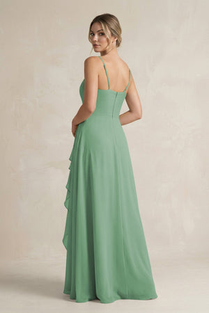 Sweetheart Ruffled A - Line Chiffon Bridesmaid Dress with Slit in Sea Glass - KissProm Bridesmaid Dresses
