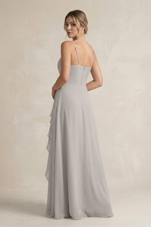 Sweetheart Ruffled A - Line Chiffon Bridesmaid Dress with Slit in Silver - KissProm Bridesmaid Dresses