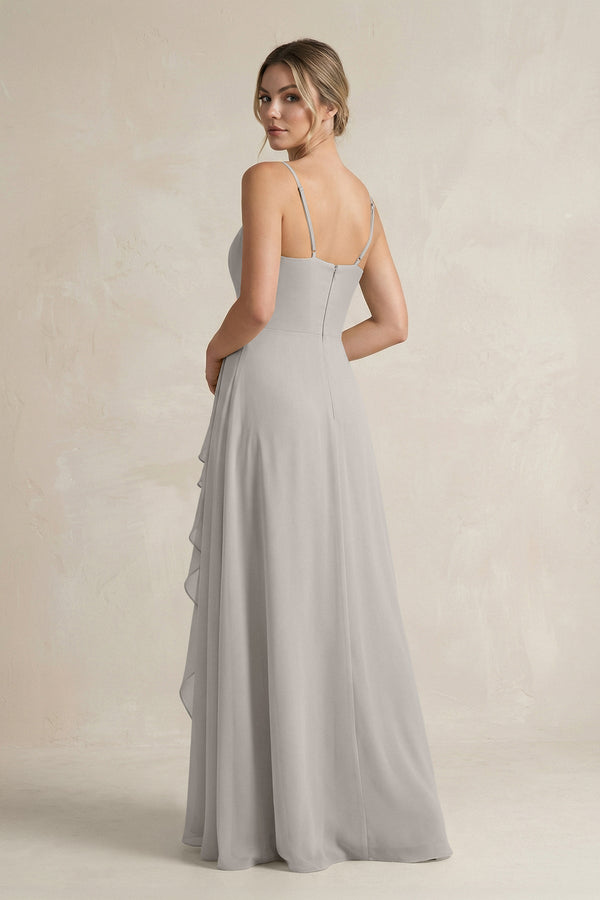 Sweetheart Ruffled A - Line Chiffon Bridesmaid Dress with Slit in Silver - KissProm Bridesmaid Dresses