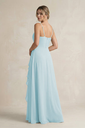 Sweetheart Ruffled A - Line Chiffon Bridesmaid Dress with Slit in Sky Blue - KissProm Bridesmaid Dresses