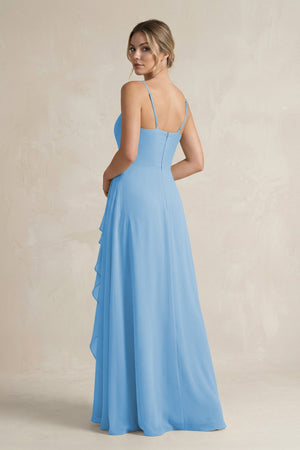 Sweetheart Ruffled A - Line Chiffon Bridesmaid Dress with Slit in Steel Blue - KissProm Bridesmaid Dresses