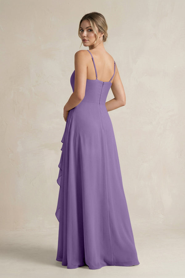 Sweetheart Ruffled A - Line Chiffon Bridesmaid Dress with Slit in Tahiti - KissProm Bridesmaid Dresses