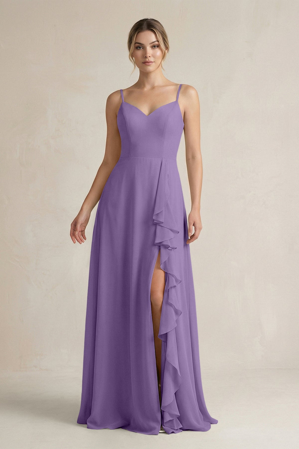 Sweetheart Ruffled A - Line Chiffon Bridesmaid Dress with Slit in Tahiti - KissProm Bridesmaid Dresses