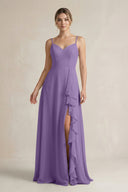 Sweetheart Ruffled A - Line Chiffon Bridesmaid Dress with Slit in Tahiti - KissProm Bridesmaid Dresses