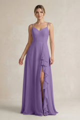 Sweetheart Ruffled A - Line Chiffon Bridesmaid Dress with Slit in Tahiti - KissProm Bridesmaid Dresses