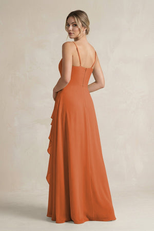 Sweetheart Ruffled A - Line Chiffon Bridesmaid Dress with Slit in Terracotta - KissProm Bridesmaid Dresses