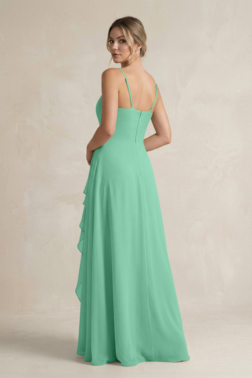 Sweetheart Ruffled A - Line Chiffon Bridesmaid Dress with Slit in Turquoise - KissProm Bridesmaid Dresses