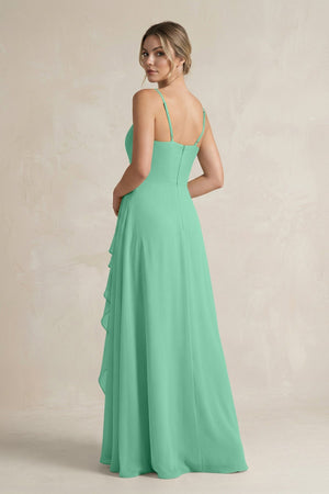 Sweetheart Ruffled A - Line Chiffon Bridesmaid Dress with Slit in Turquoise - KissProm Bridesmaid Dresses