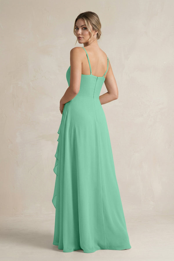 Sweetheart Ruffled A - Line Chiffon Bridesmaid Dress with Slit in Turquoise - KissProm Bridesmaid Dresses