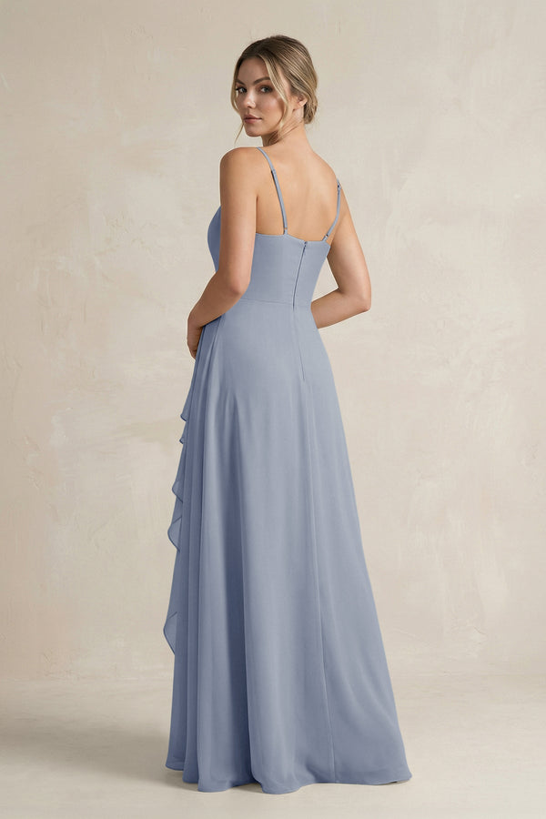 Sweetheart Ruffled A - Line Chiffon Bridesmaid Dress with Slit in Twilight - KissProm Bridesmaid Dresses