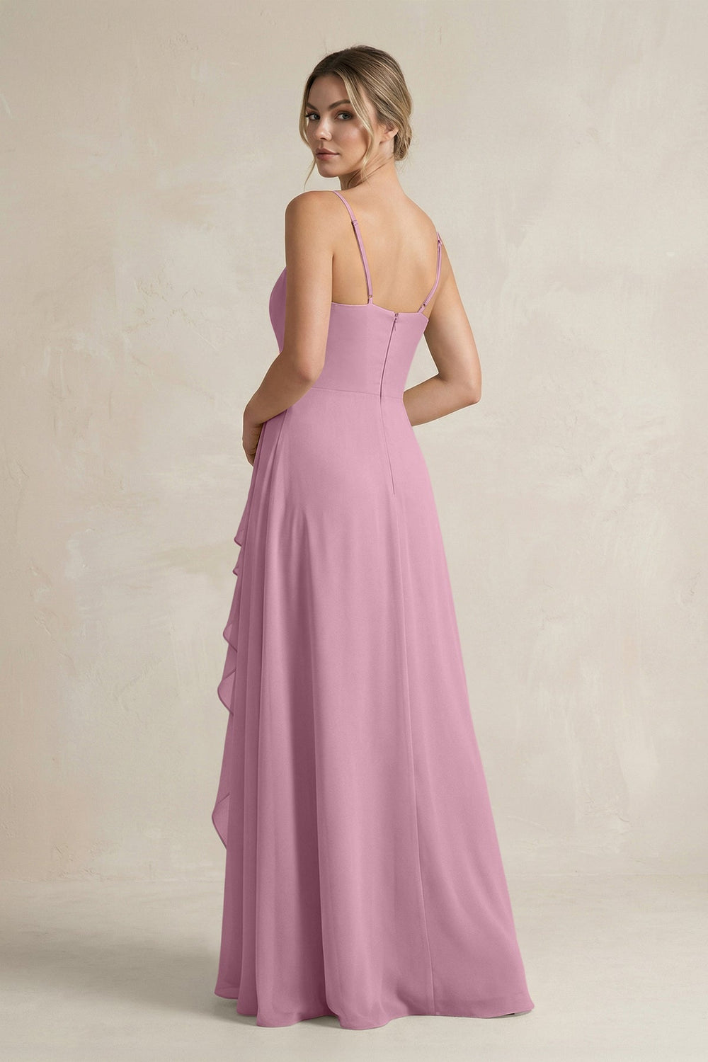 Sweetheart Ruffled A - Line Chiffon Bridesmaid Dress with Slit in Vintage Mauve - KissProm Bridesmaid Dresses