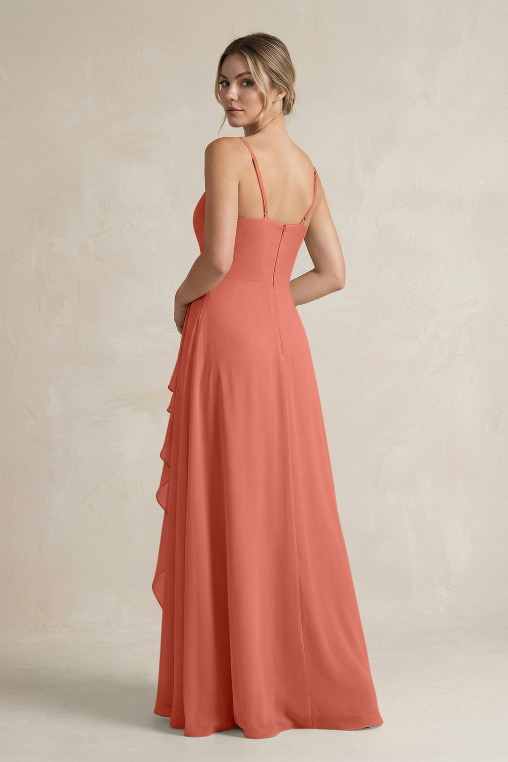 Sweetheart Ruffled A - Line Chiffon Bridesmaid Dress with Slit in Wild Rose - KissProm Bridesmaid Dresses