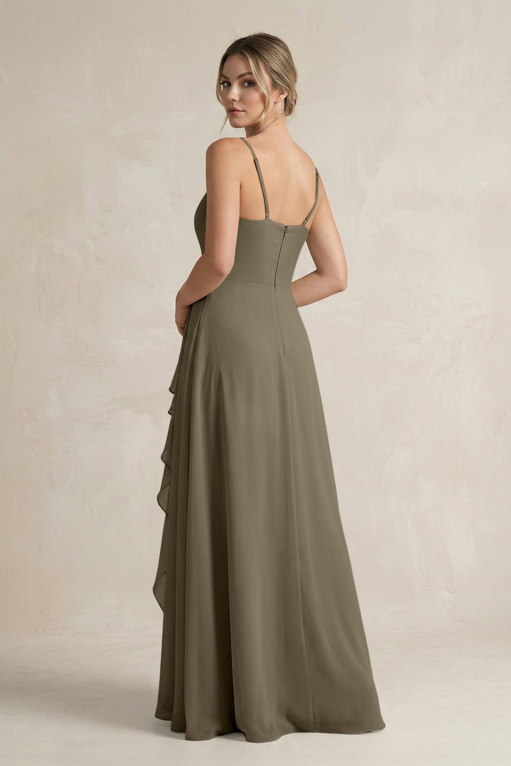 Sweetheart Ruffled A - Line Chiffon Bridesmaid Dress with Slit in Willow Green - KissProm Bridesmaid Dresses