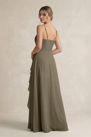 Sweetheart Ruffled A - Line Chiffon Bridesmaid Dress with Slit in Willow Green - KissProm Bridesmaid Dresses