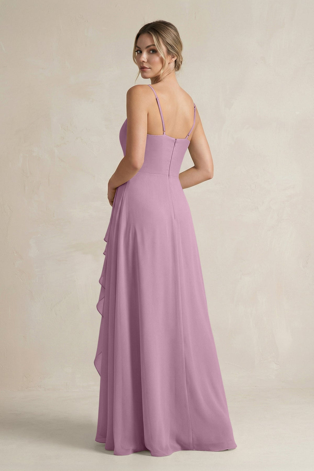 Sweetheart Ruffled A - Line Chiffon Bridesmaid Dress with Slit in Wisteria - KissProm Bridesmaid Dresses
